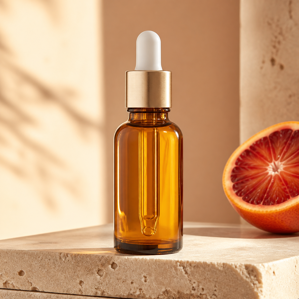 Vitamin C serum in amber glass